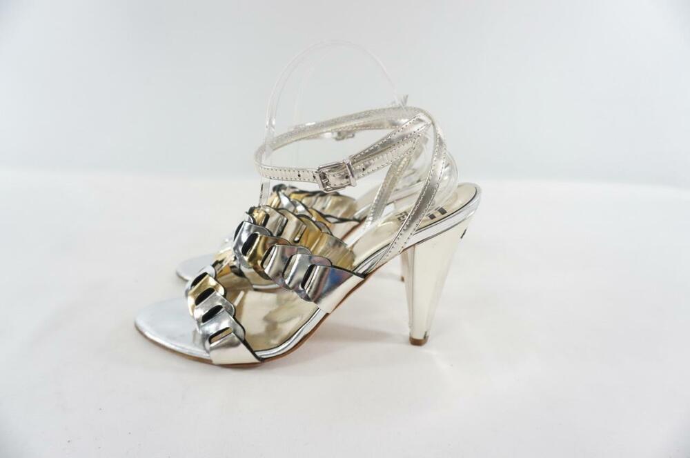 GIANFRANCO FERRE GF USED 39 METALIC SILVER SYNTHETIC HEELS/PUMPS/STILETTO/CHAIN